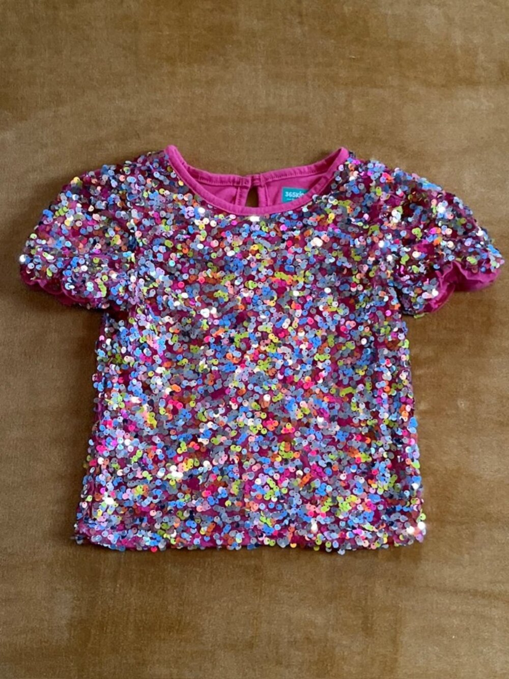 365 Kids Garanimals Sequin Top Girls sz 5 Pink Lined Shiny Sparkly Short Sleeves
